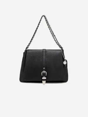 Aria Vegan Leather Shoulder Bag | Black Pebbled