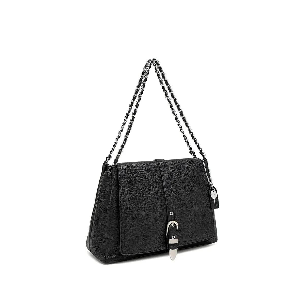 Aria Vegan Leather Shoulder Bag | Black Pebbled