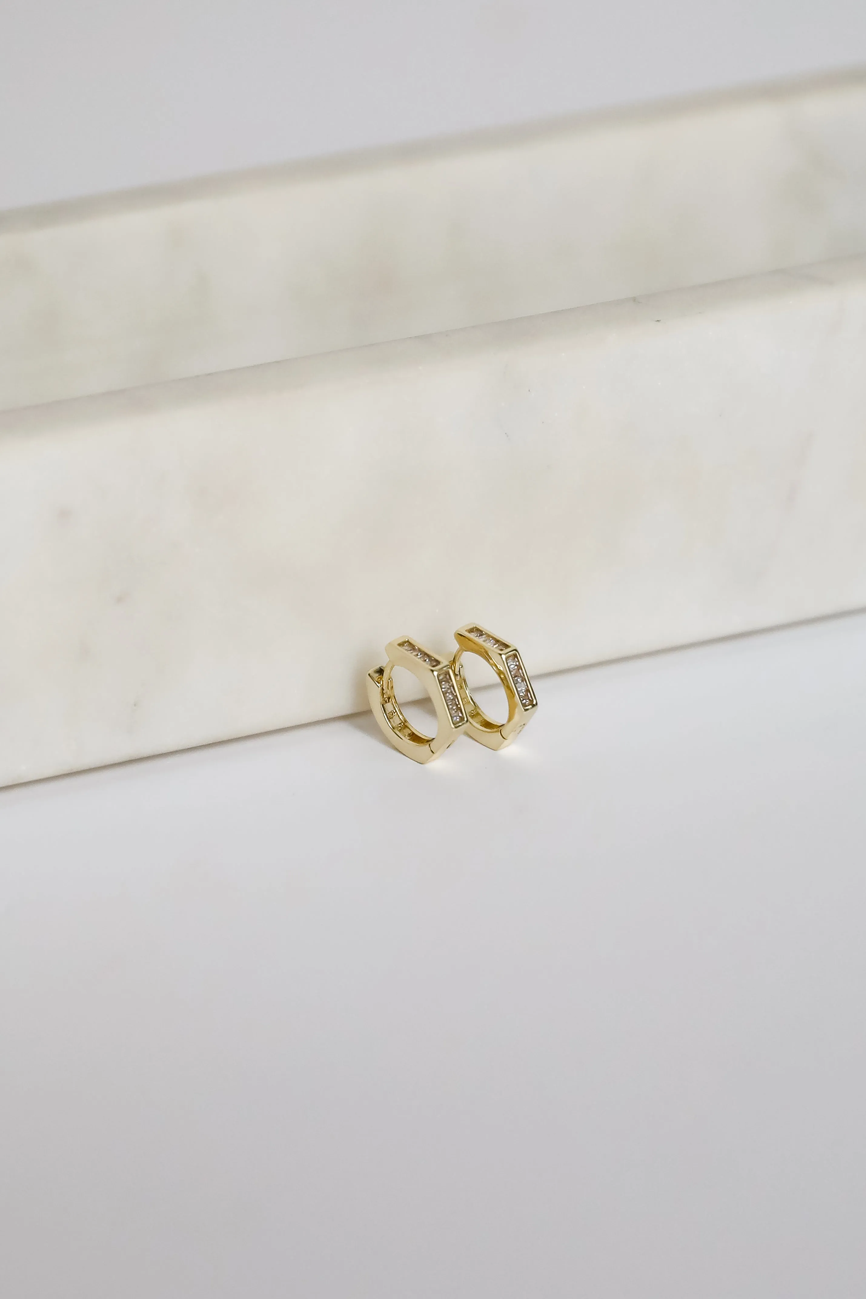 Ava Gold Rhinestone Geometric Mini Hoop Earrings