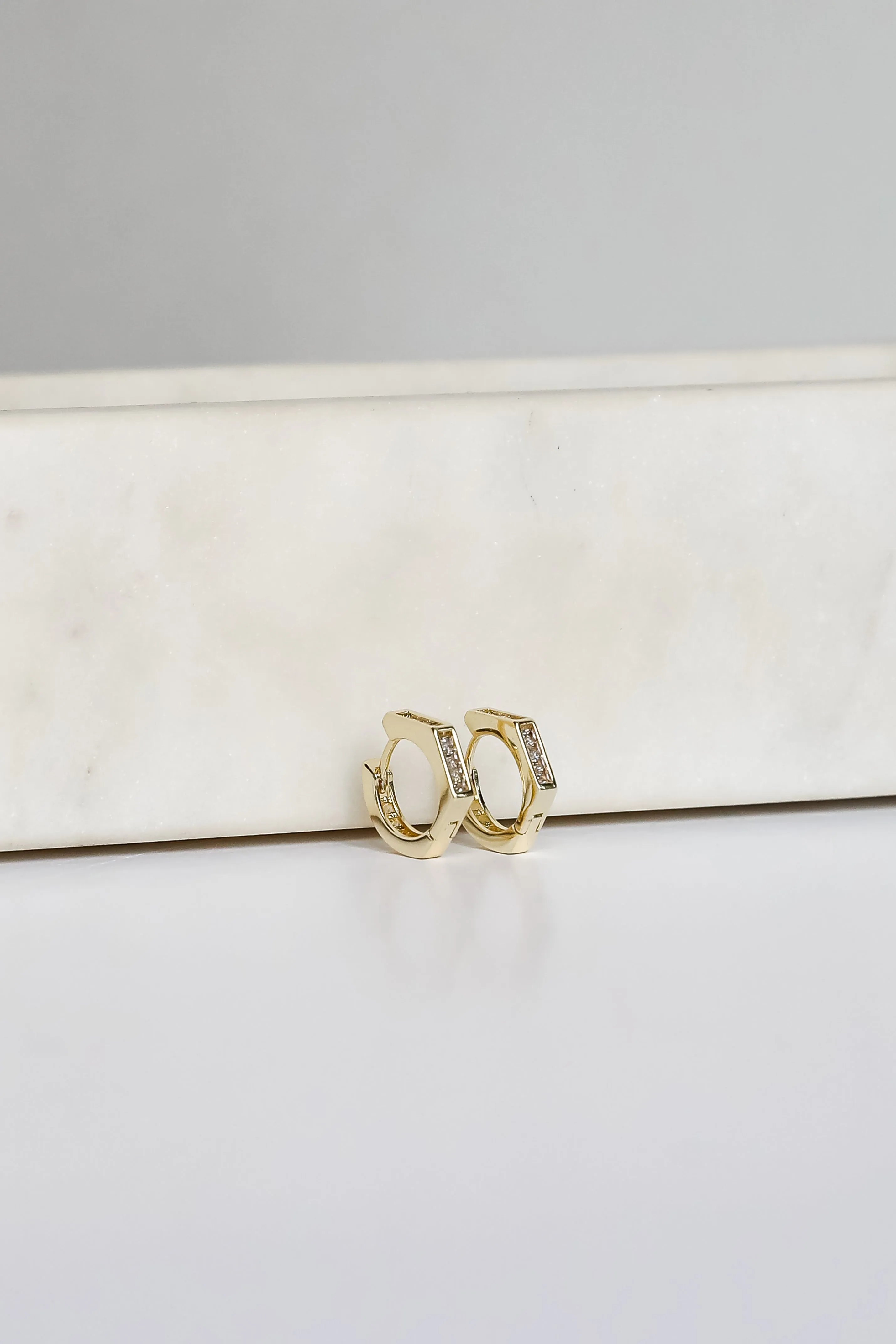 Ava Gold Rhinestone Geometric Mini Hoop Earrings