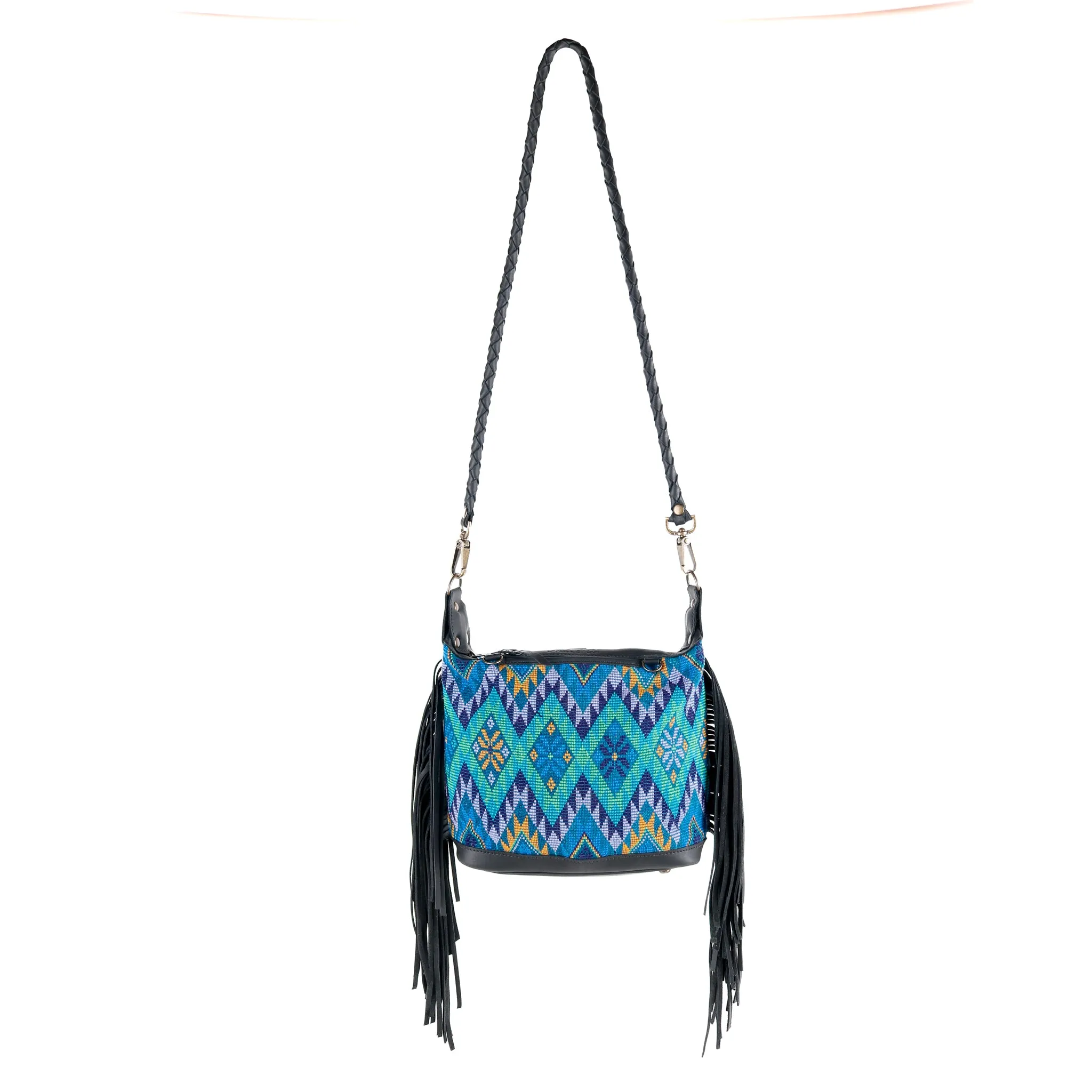 BEATRIZ MINI CDB WITH FRINGE - OOAK HUIPIL - BLACK - NO. 15892