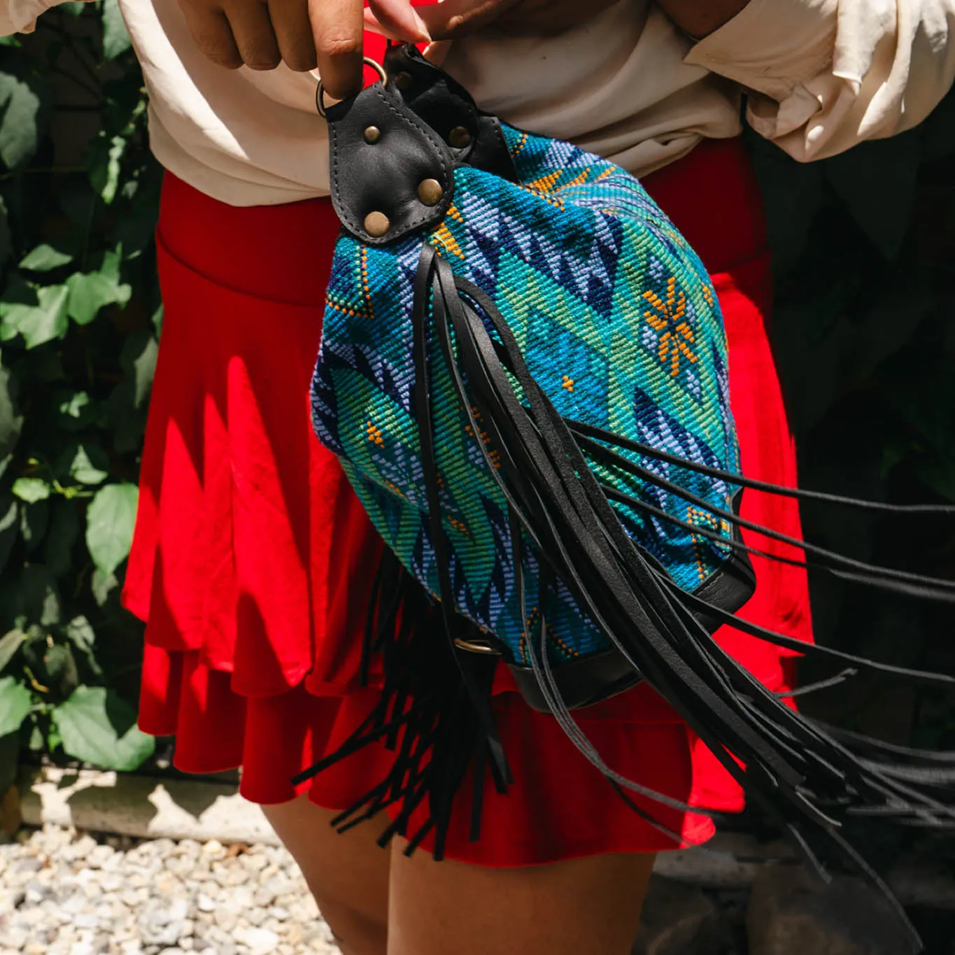 BEATRIZ MINI CDB WITH FRINGE - OOAK HUIPIL - BLACK - NO. 15892