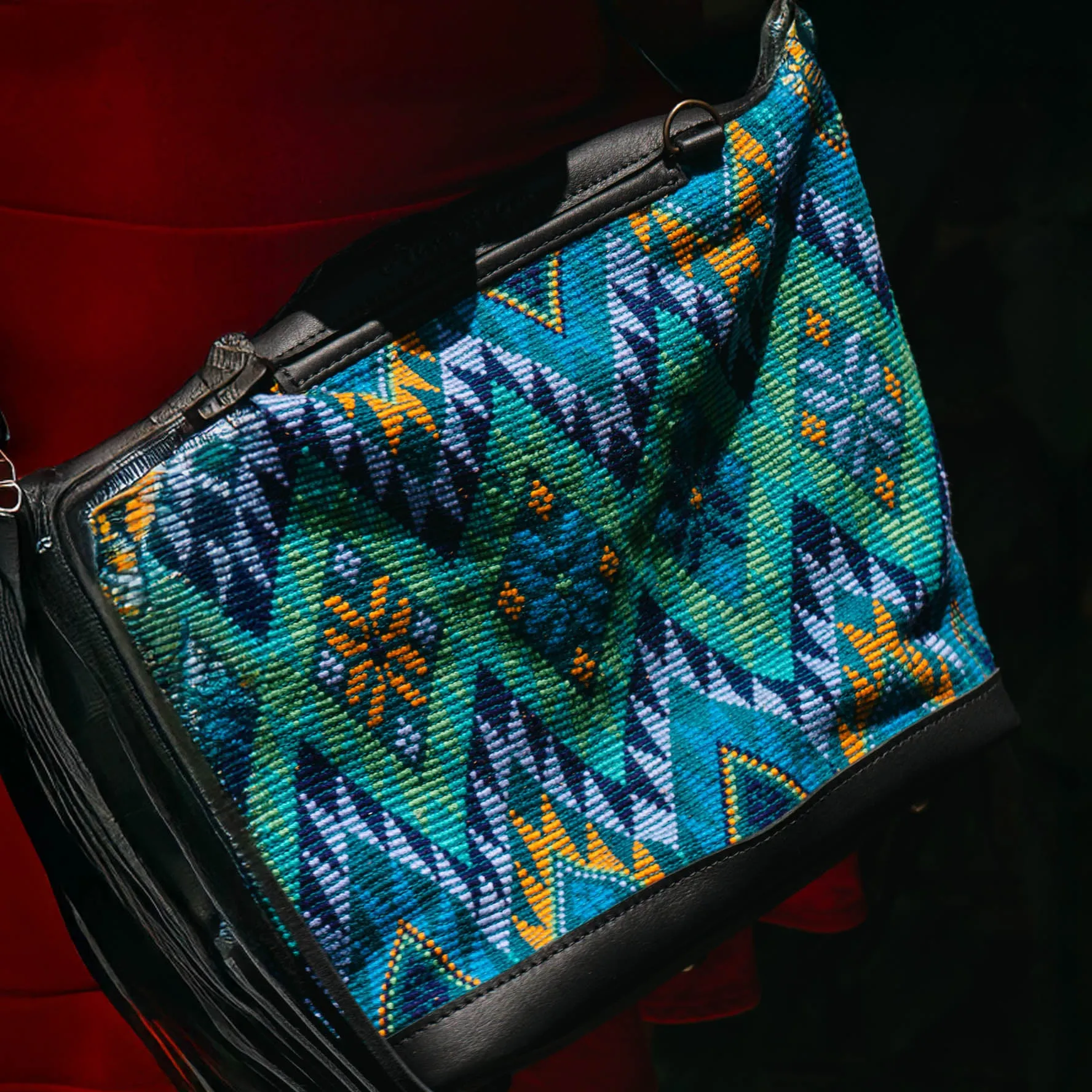 BEATRIZ MINI CDB WITH FRINGE - OOAK HUIPIL - BLACK - NO. 15892