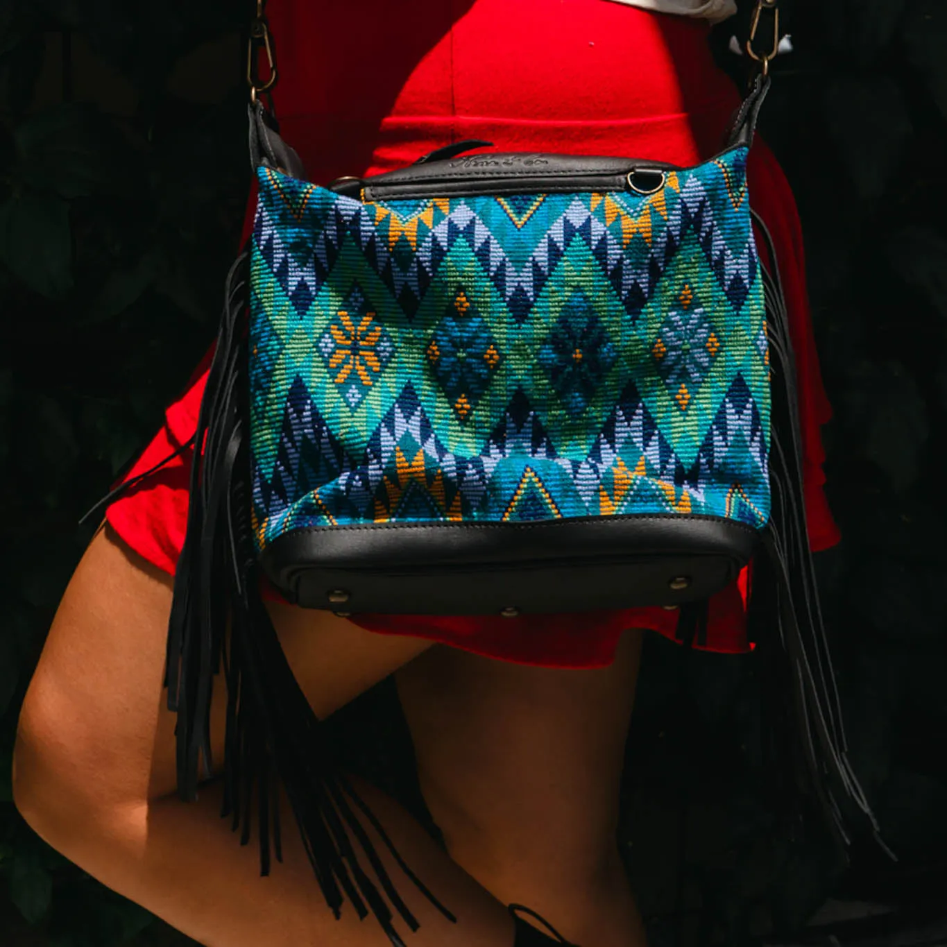 BEATRIZ MINI CDB WITH FRINGE - OOAK HUIPIL - BLACK - NO. 15892