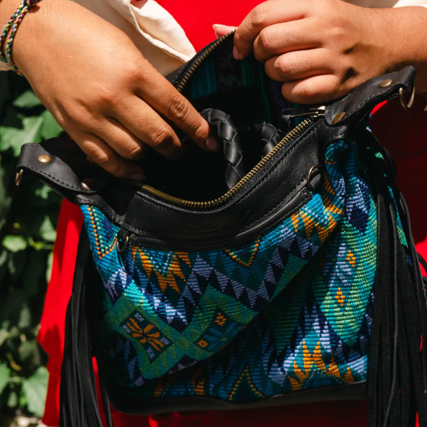 BEATRIZ MINI CDB WITH FRINGE - OOAK HUIPIL - BLACK - NO. 15892