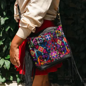 BEATRIZ MINI CDB WITH FRINGE - OOAK HUIPIL - BLACK - NO. 15893