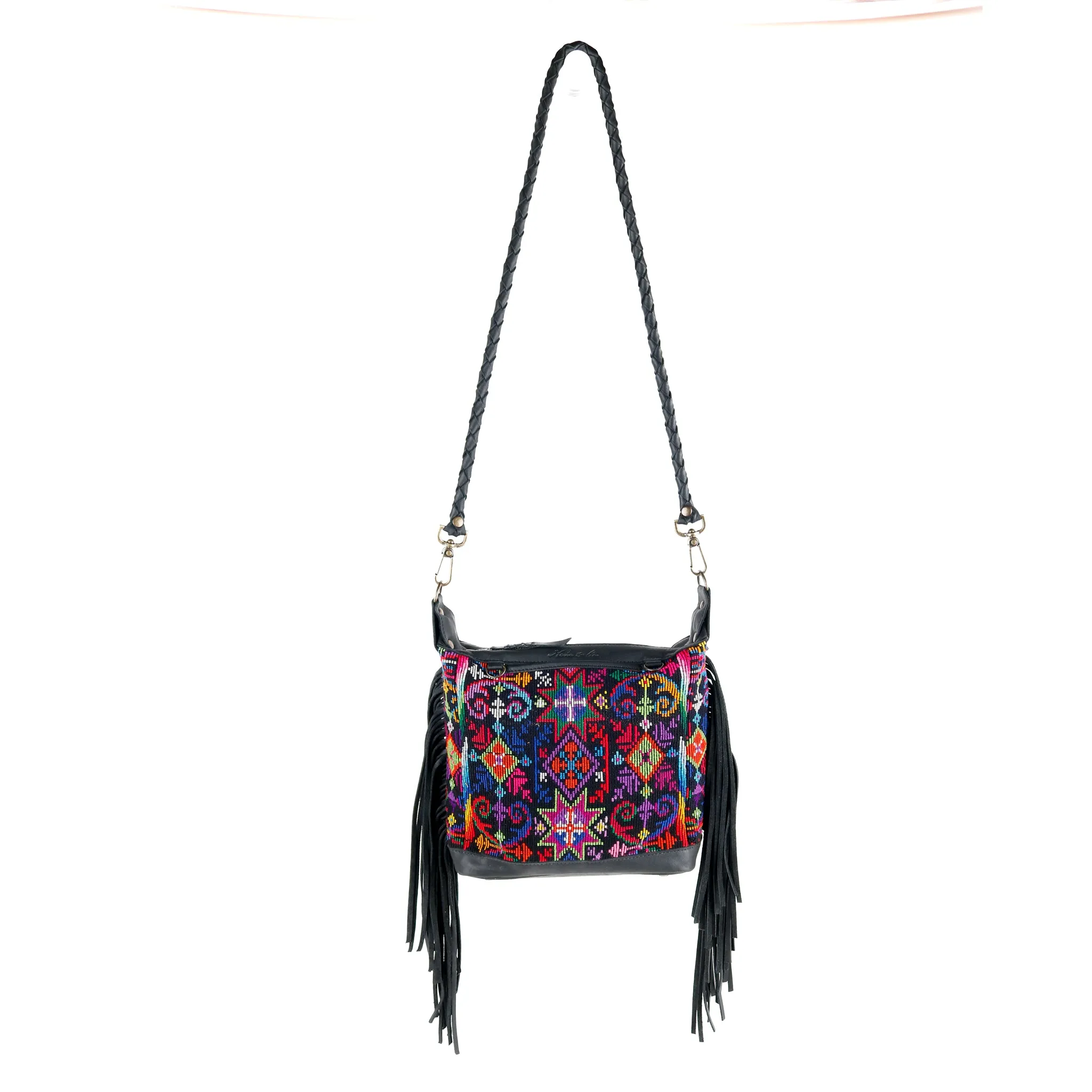 BEATRIZ MINI CDB WITH FRINGE - OOAK HUIPIL - BLACK - NO. 15893