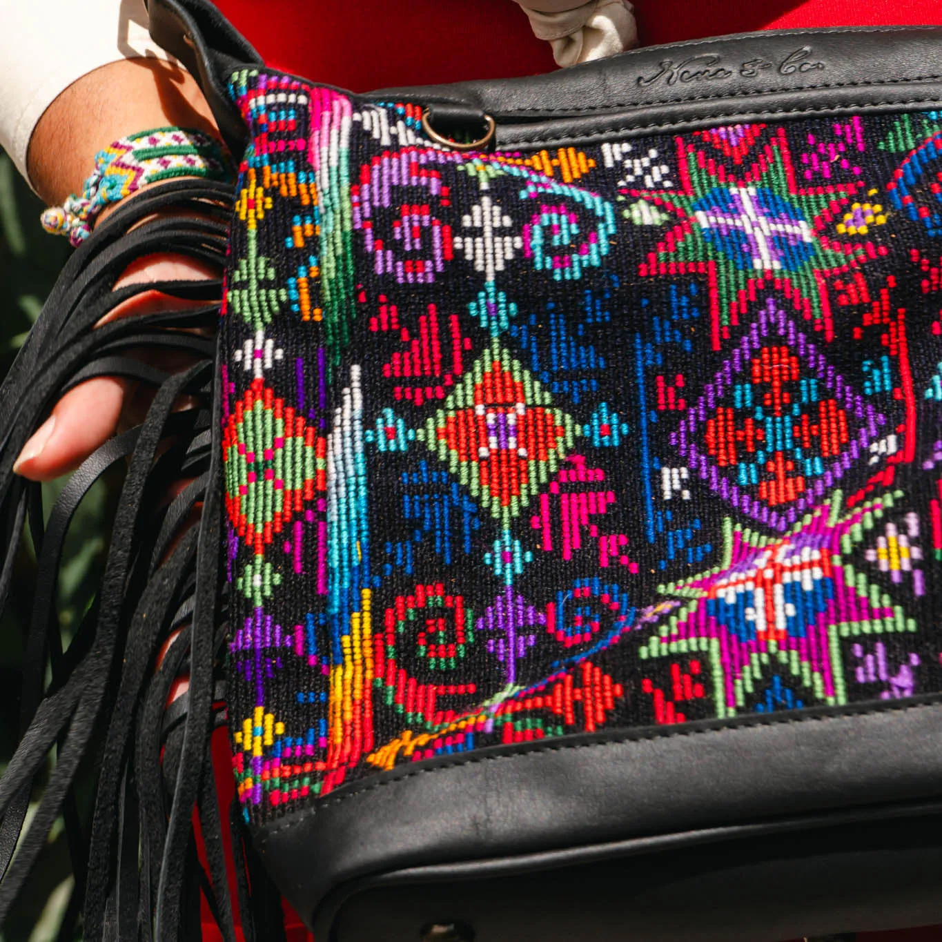 BEATRIZ MINI CDB WITH FRINGE - OOAK HUIPIL - BLACK - NO. 15893