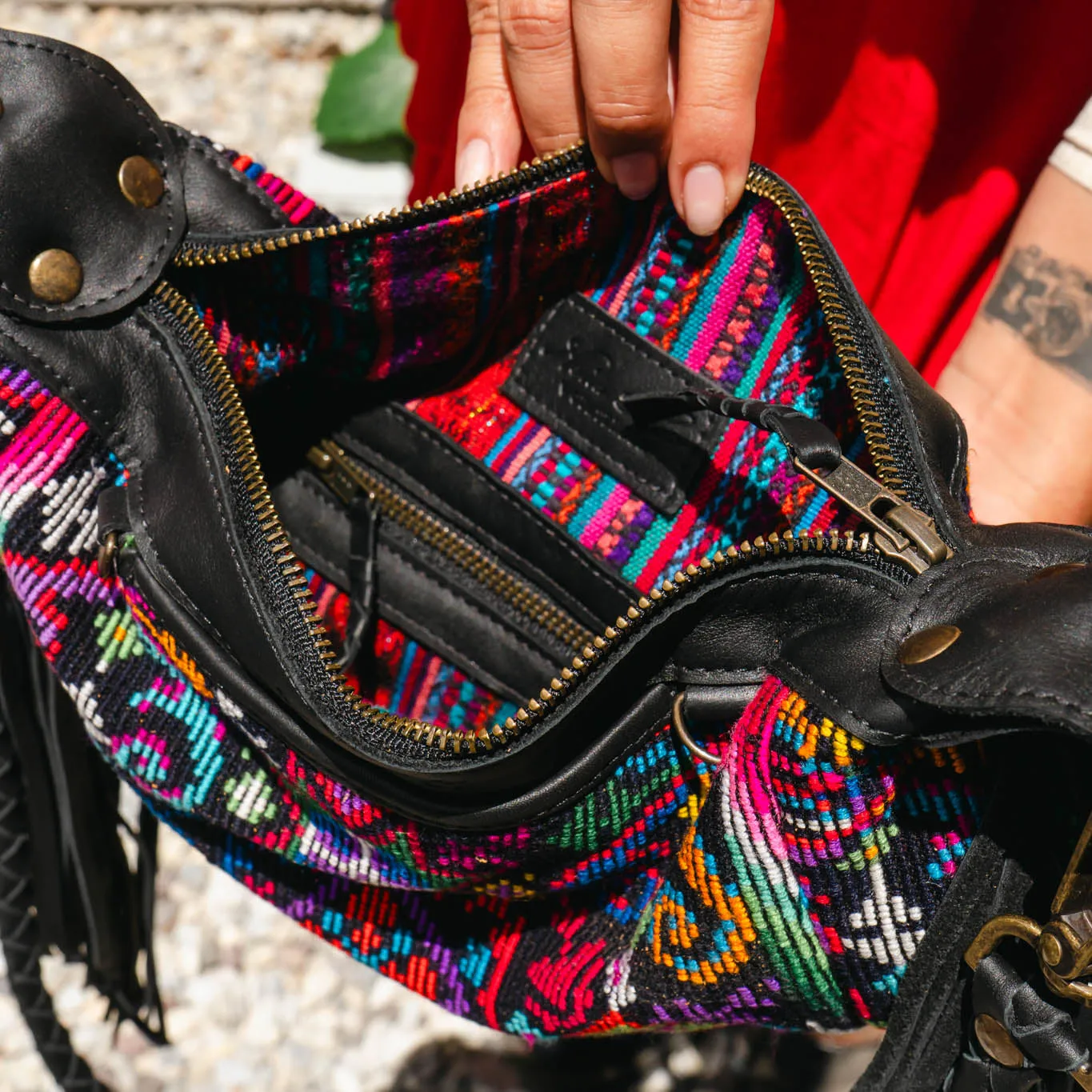 BEATRIZ MINI CDB WITH FRINGE - OOAK HUIPIL - BLACK - NO. 15893
