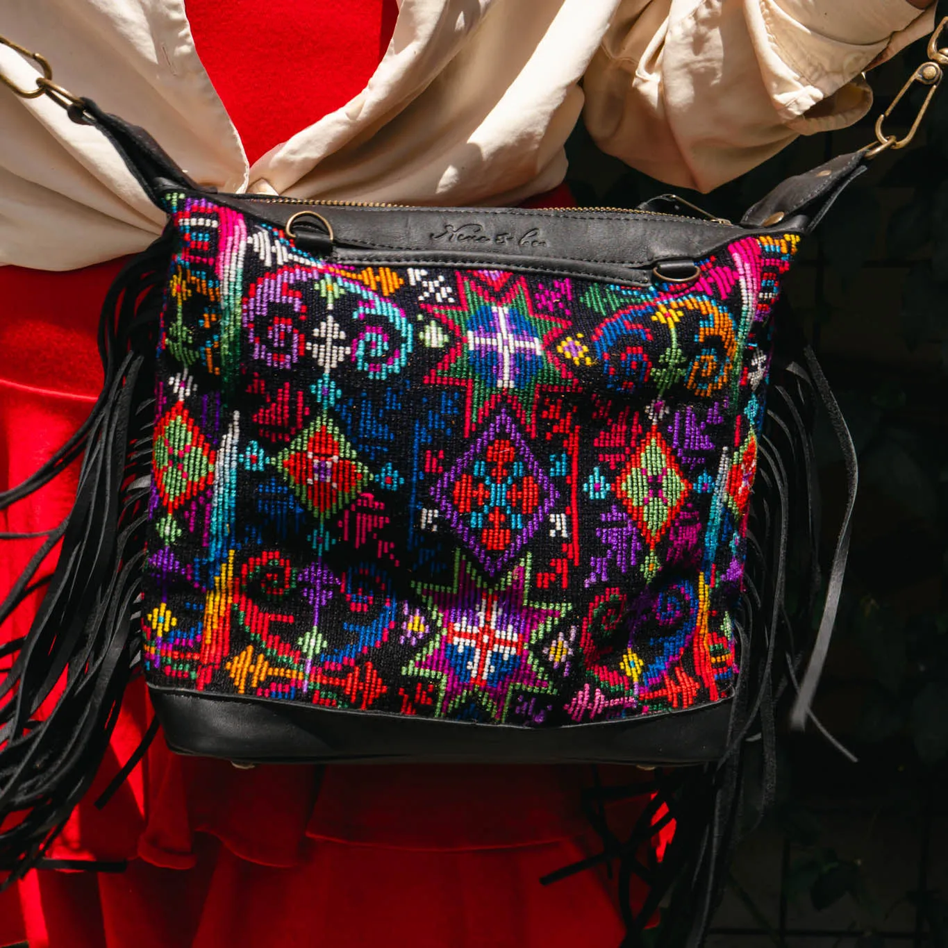 BEATRIZ MINI CDB WITH FRINGE - OOAK HUIPIL - BLACK - NO. 15893
