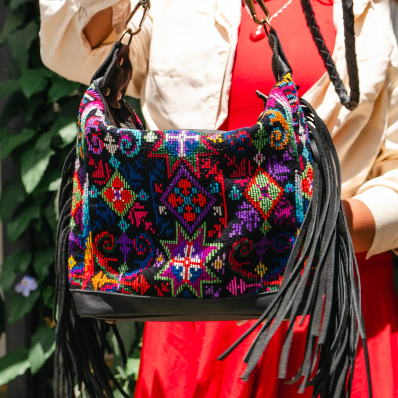 BEATRIZ MINI CDB WITH FRINGE - OOAK HUIPIL - BLACK - NO. 15893
