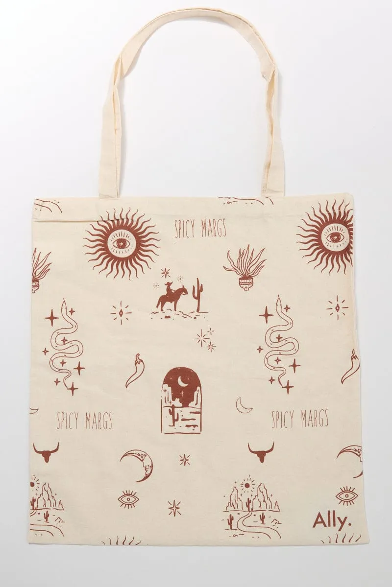 Beige Abstract Tote Bag Printed Lone Ranger