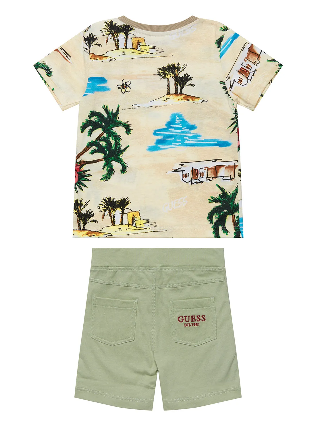Beige Desert T-Shirt and Green Shorts Set (0-12M)