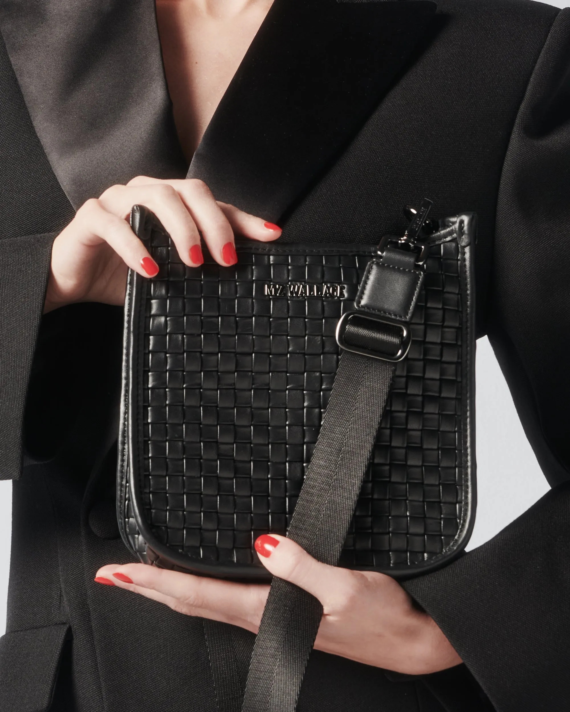 Black Leather Small Woven Box Crossbody