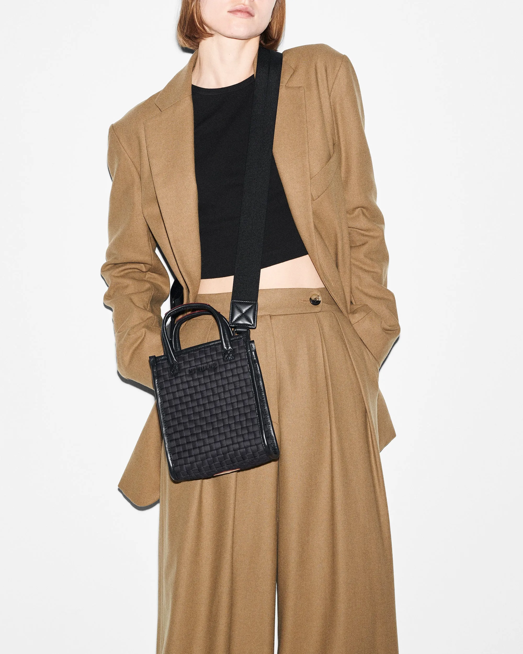 Black Micro Woven Box Tote