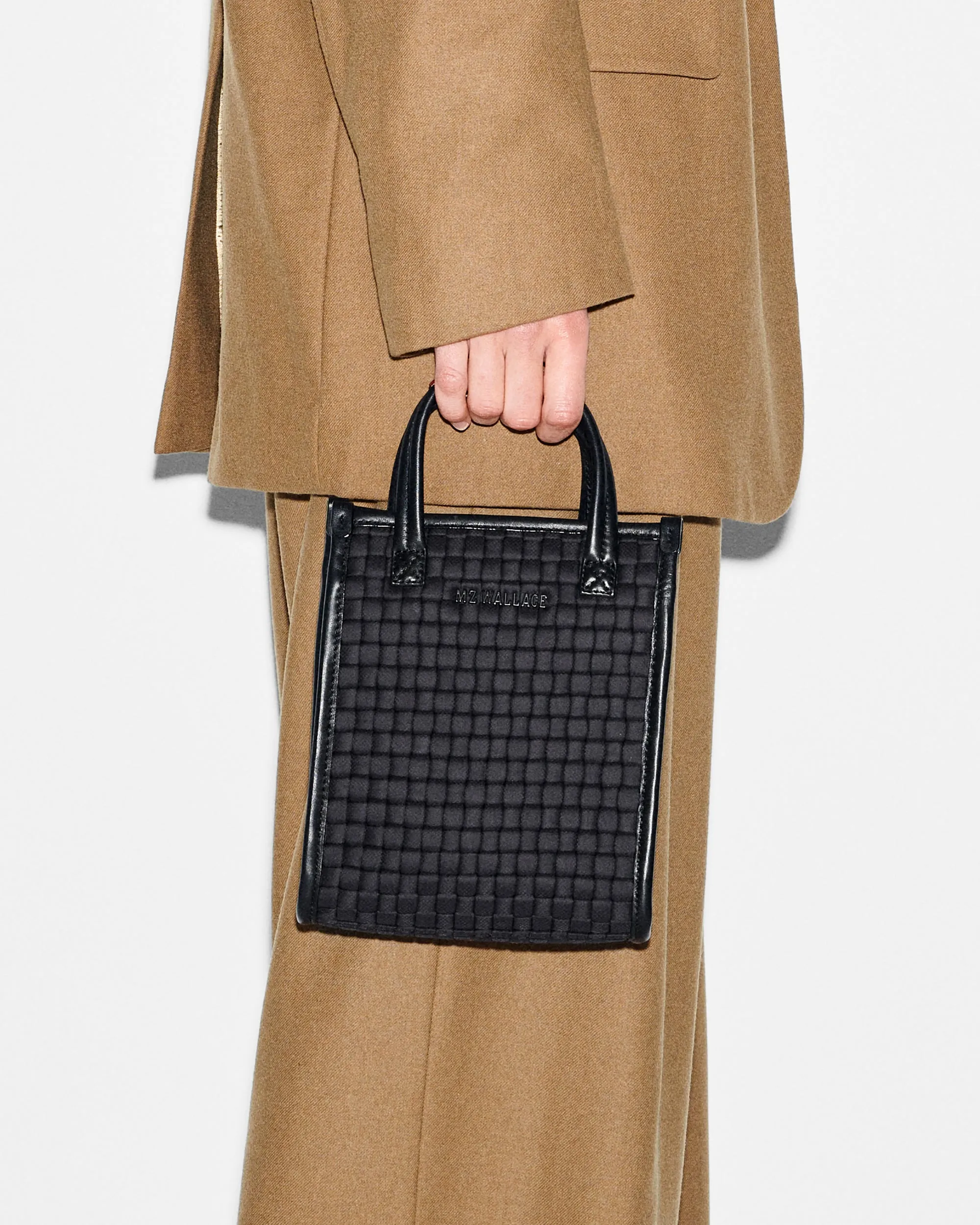 Black Micro Woven Box Tote