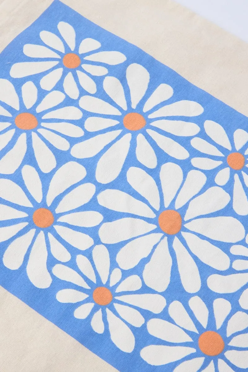 Blue Abstract Tote Bag Printed Cool Daisies