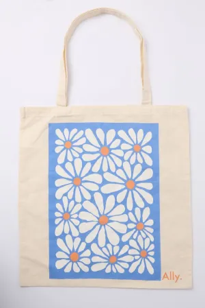 Blue Abstract Tote Bag Printed Cool Daisies