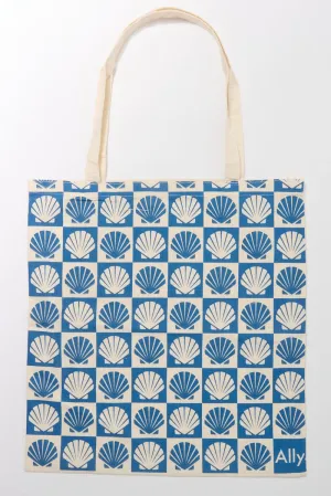 Blue Check Tote Bag Printed Shell Checkered