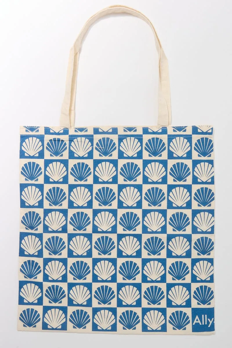 Blue Check Tote Bag Printed Shell Checkered
