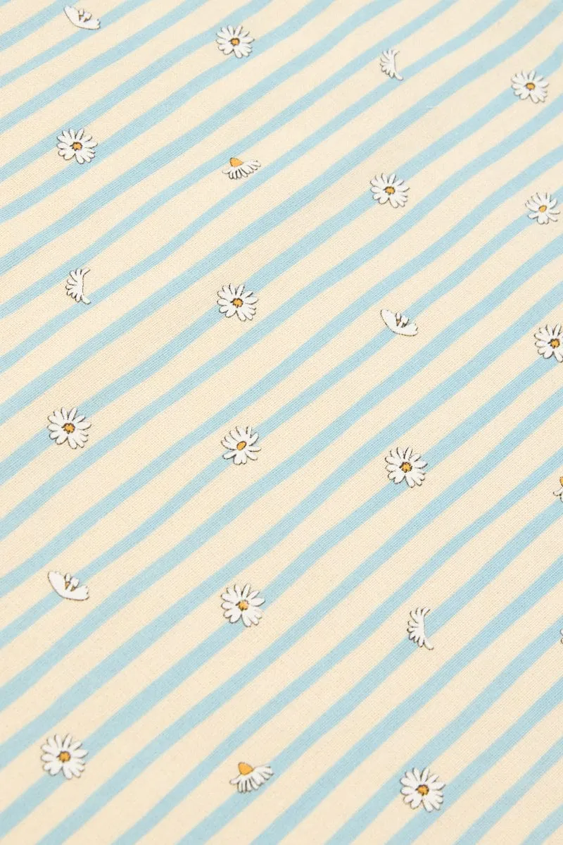 Blue Stripe Tote Bag Printed Daisies