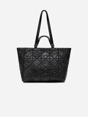Brenda Quilted Nylon Vegan Tote | Black