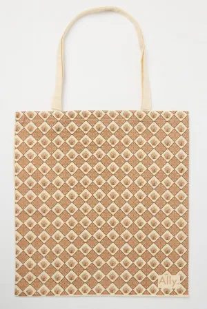 Brown Check Tote Bag Printed Diamond Scallops