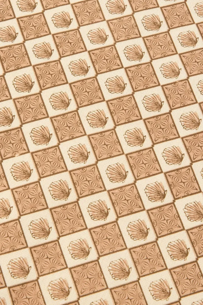 Brown Check Tote Bag Printed Diamond Scallops