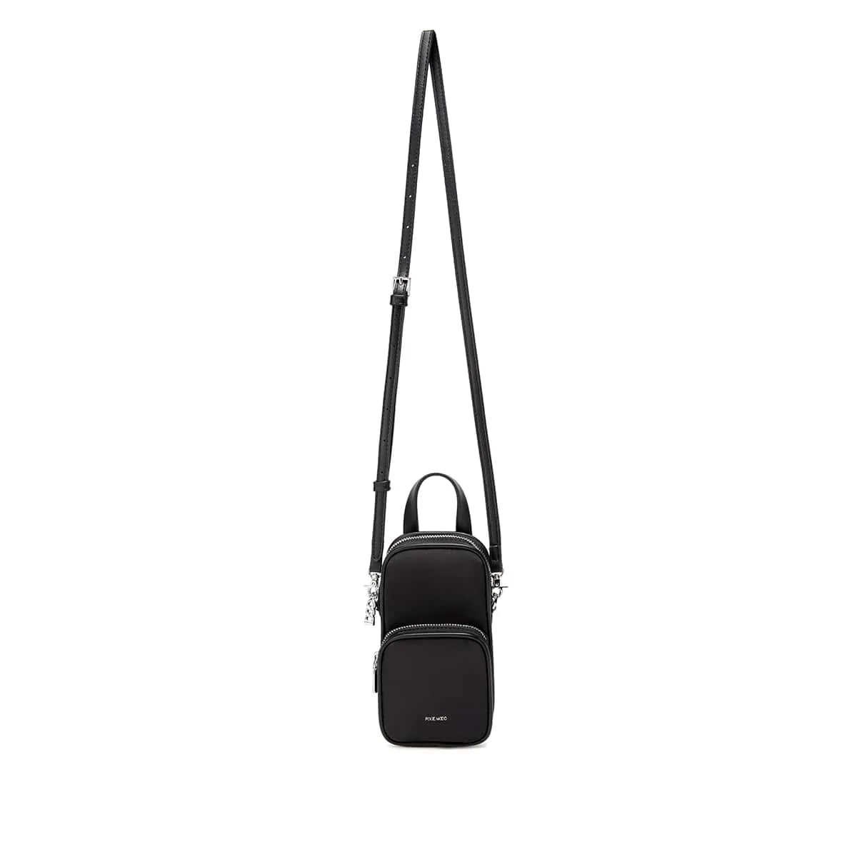 Cassandra Vegan Leather Phone Crossbody | Black Nylon