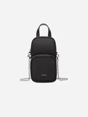 Cassandra Vegan Leather Phone Crossbody | Black Nylon