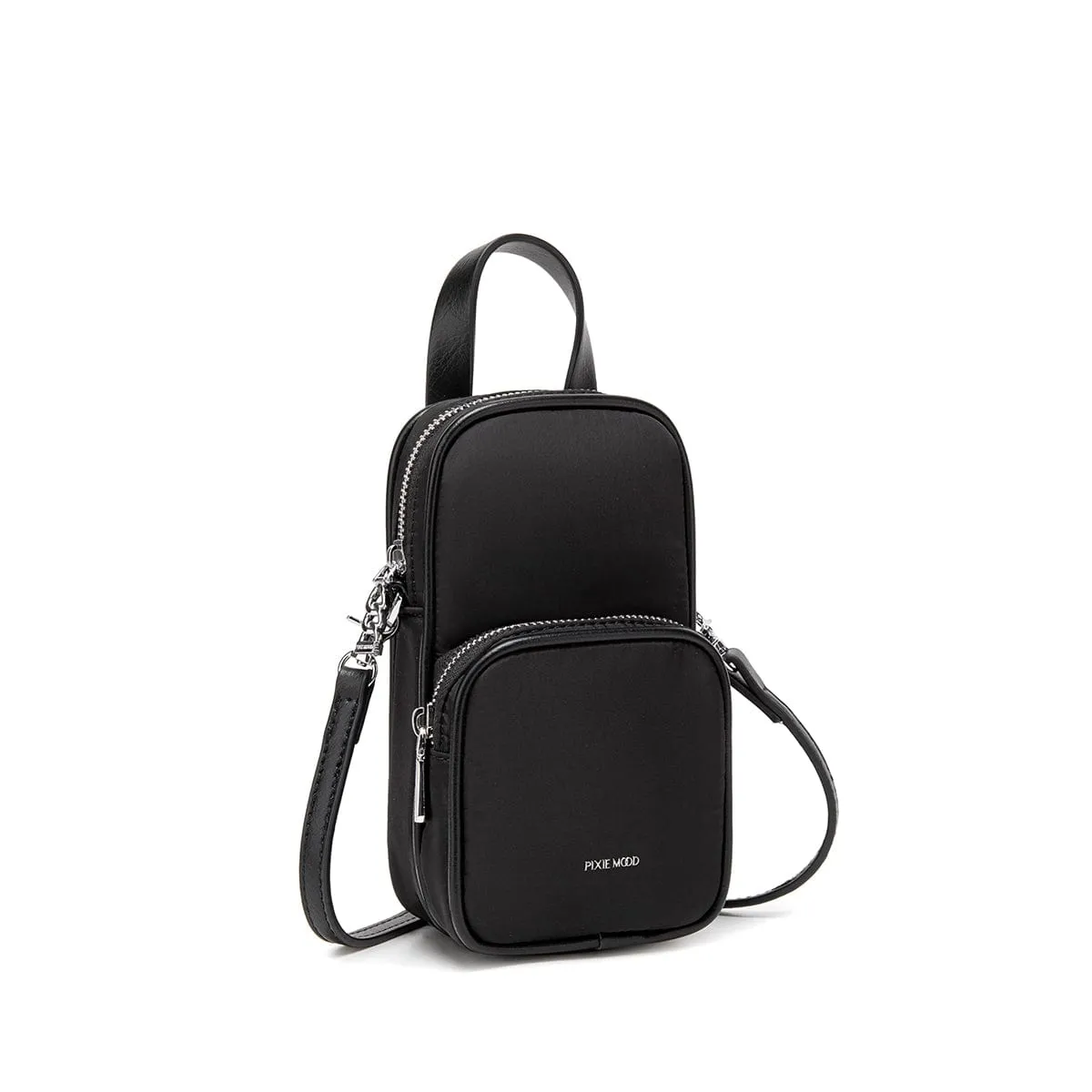 Cassandra Vegan Leather Phone Crossbody | Black Nylon