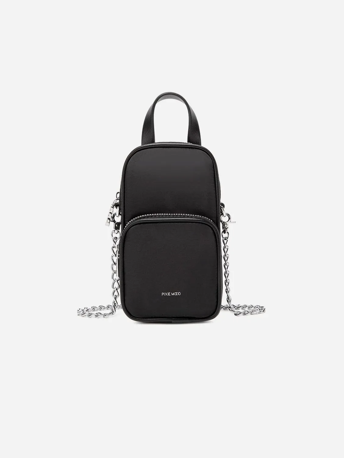 Cassandra Vegan Leather Phone Crossbody | Black Nylon