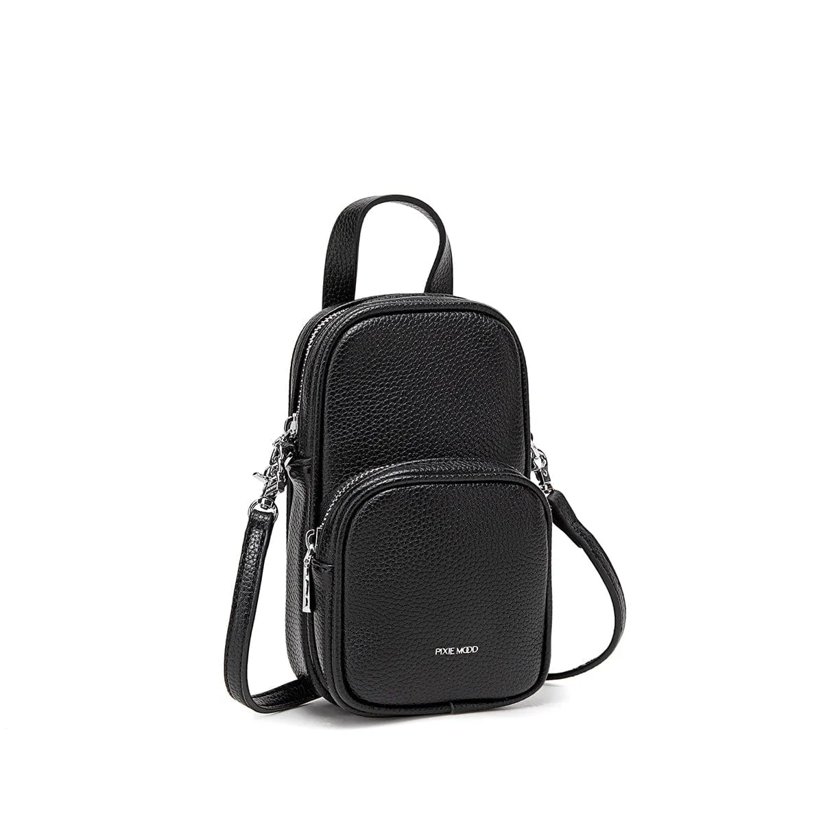 Cassandra Vegan Leather Phone Crossbody | Black Pebbled