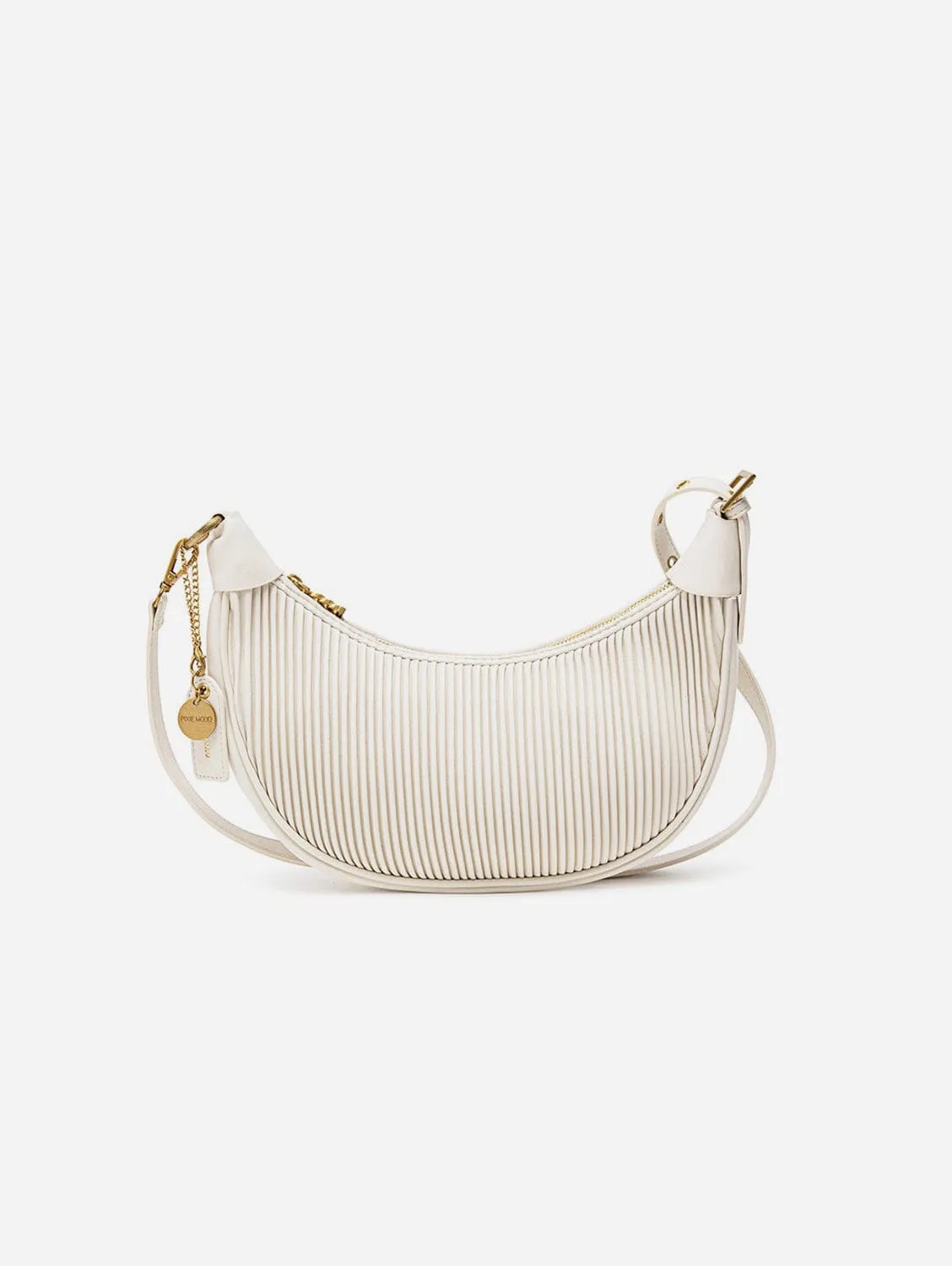 Crescent Vegan Leather Crossbody Bag | Coconut Cream Pleated