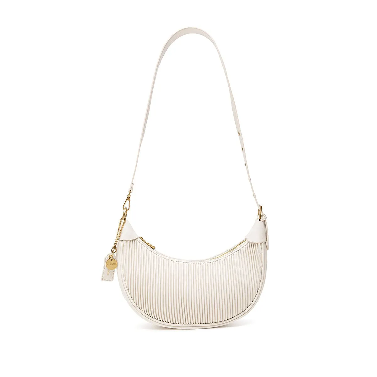 Crescent Vegan Leather Crossbody Bag | Coconut Cream Pleated
