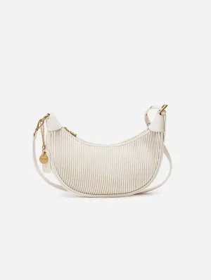 Crescent Vegan Leather Crossbody Bag | Coconut Cream Pleated