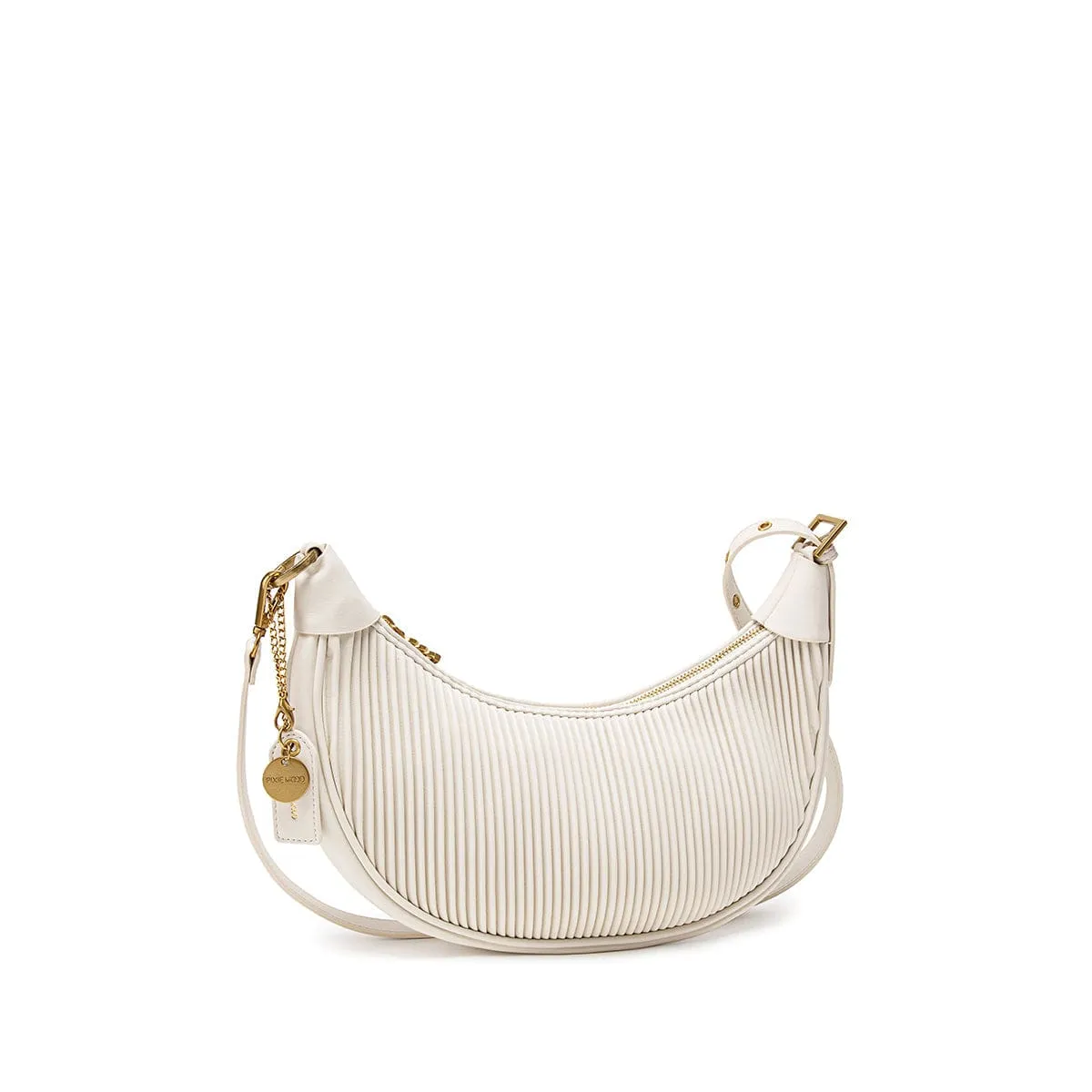 Crescent Vegan Leather Crossbody Bag | Coconut Cream Pleated
