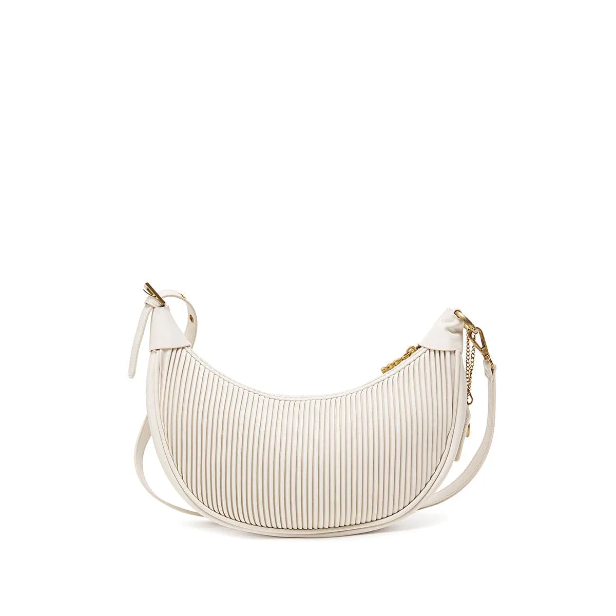 Crescent Vegan Leather Crossbody Bag | Coconut Cream Pleated