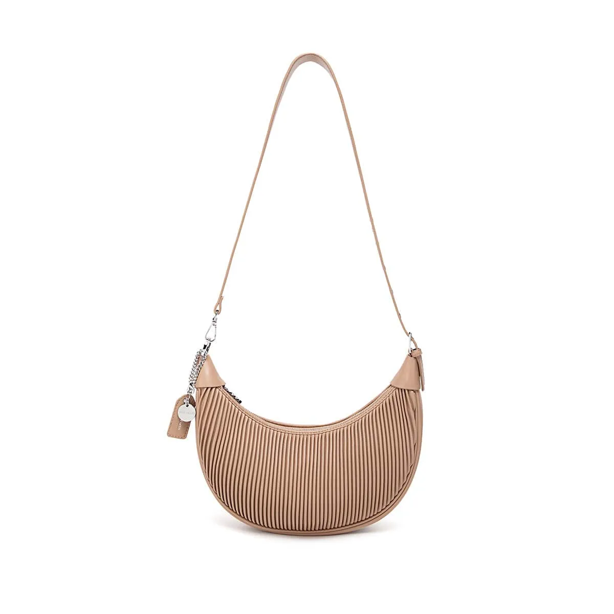 Crescent Vegan Leather Crossbody Bag | Latte Pleated