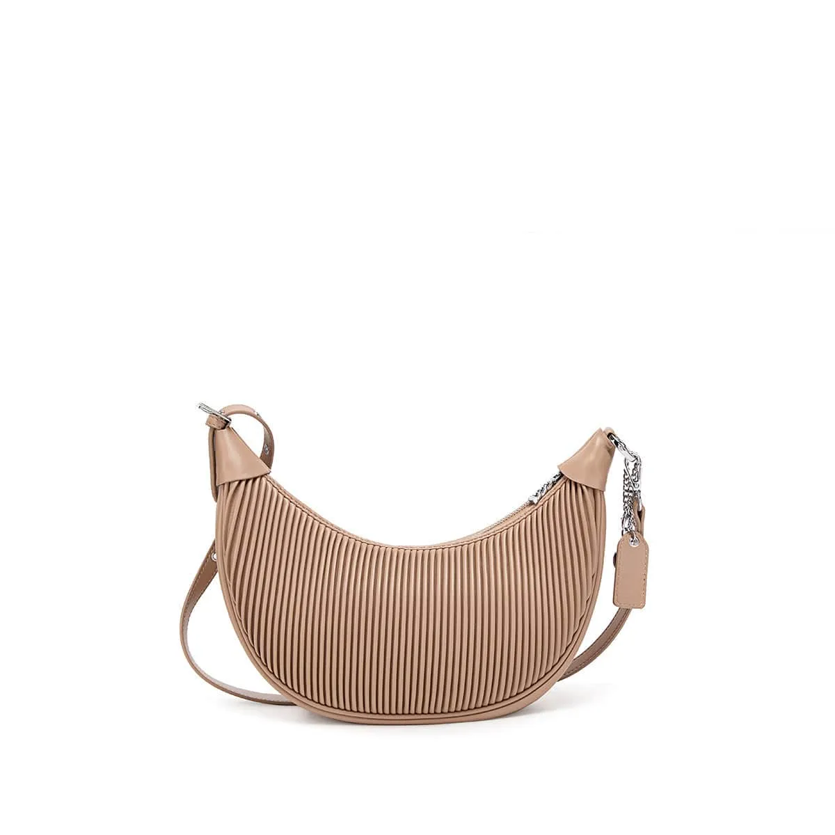 Crescent Vegan Leather Crossbody Bag | Latte Pleated