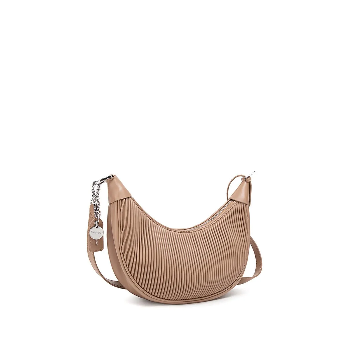 Crescent Vegan Leather Crossbody Bag | Latte Pleated