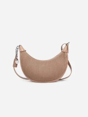 Crescent Vegan Leather Crossbody Bag | Latte Pleated