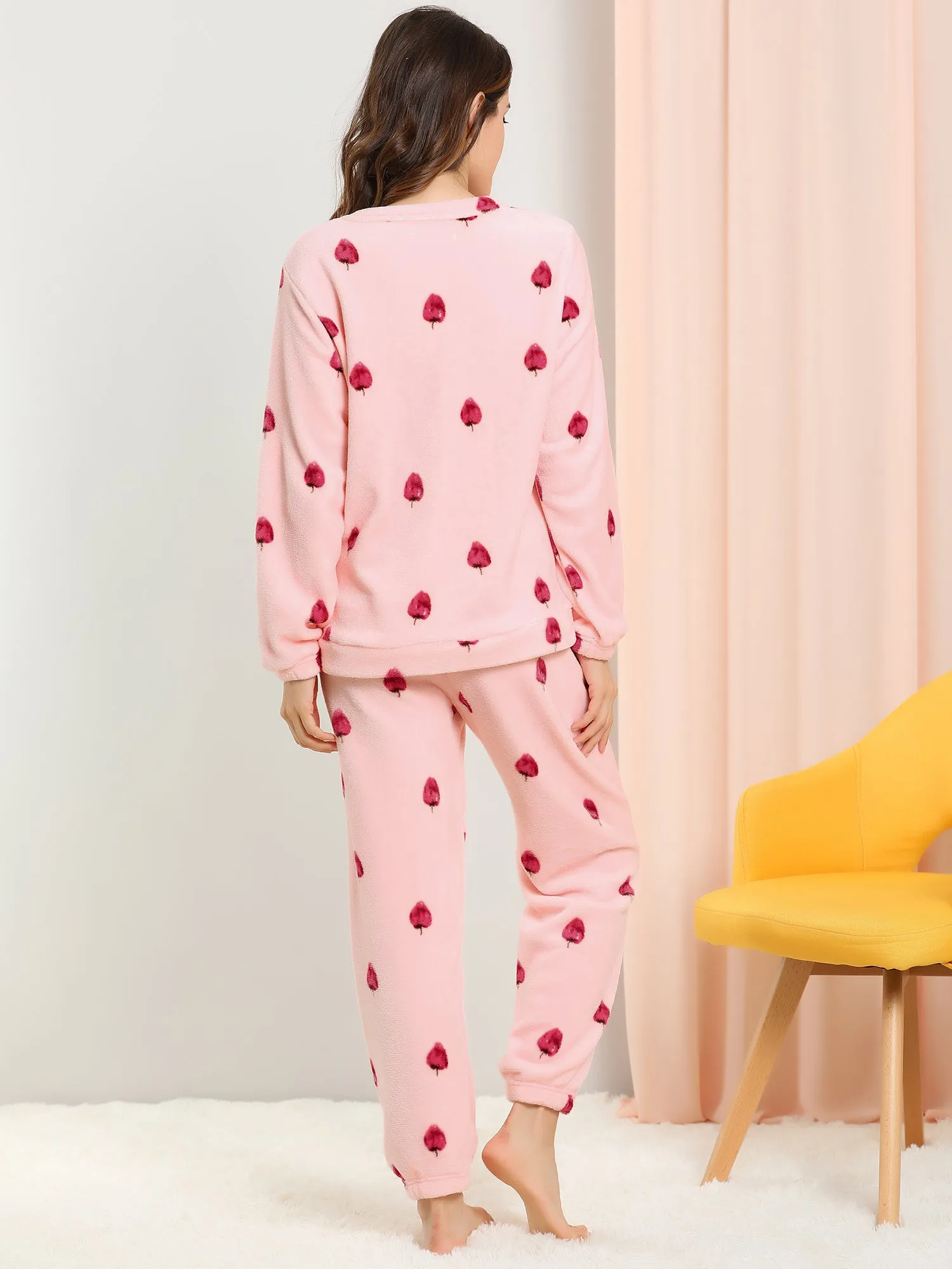 Cute Printed Long Sleeve Nightwear Flannel Pajama Sets Sleepwears