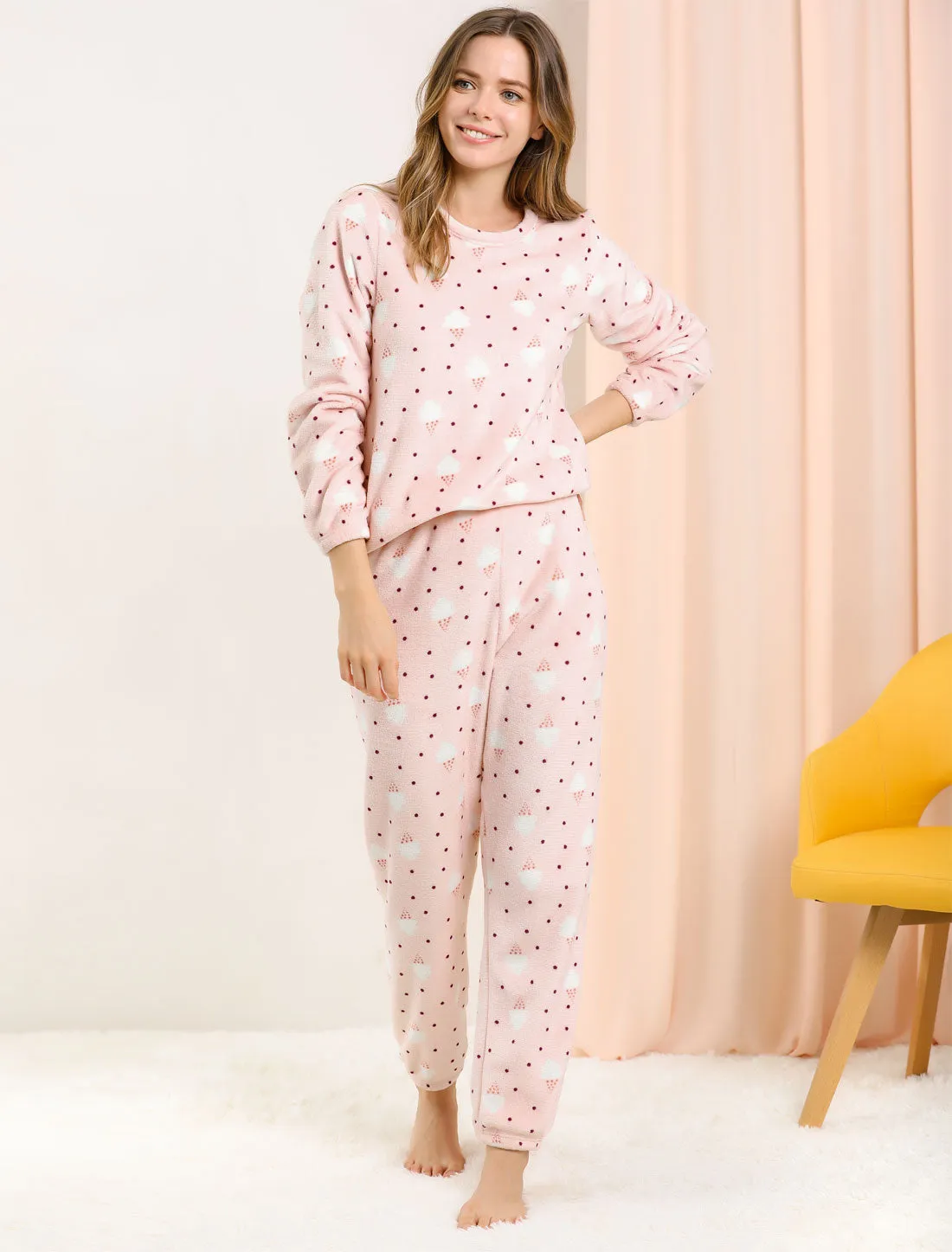 Cute Printed Long Sleeve Nightwear Flannel Pajama Sets Sleepwears