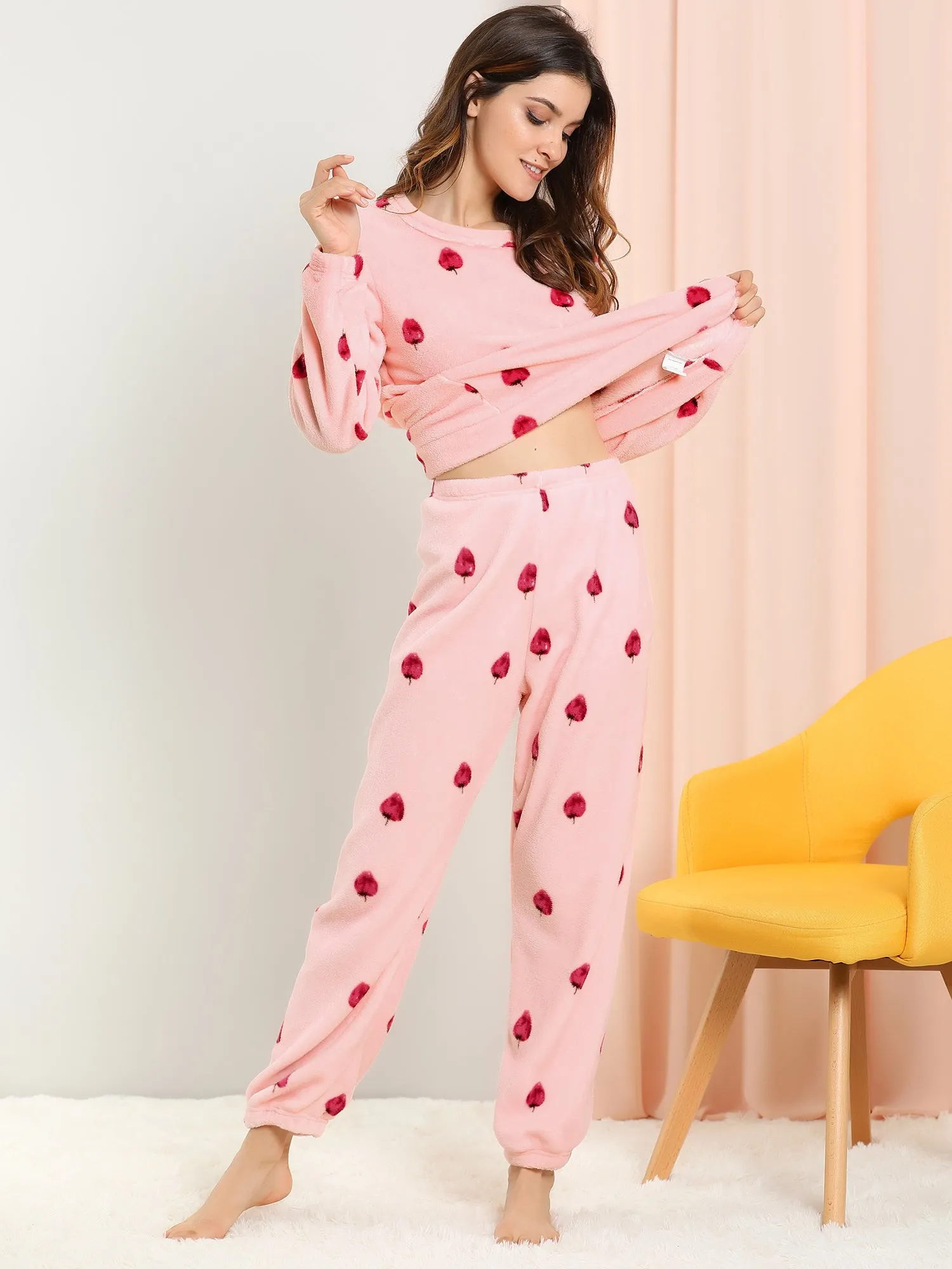 Cute Printed Long Sleeve Nightwear Flannel Pajama Sets Sleepwears