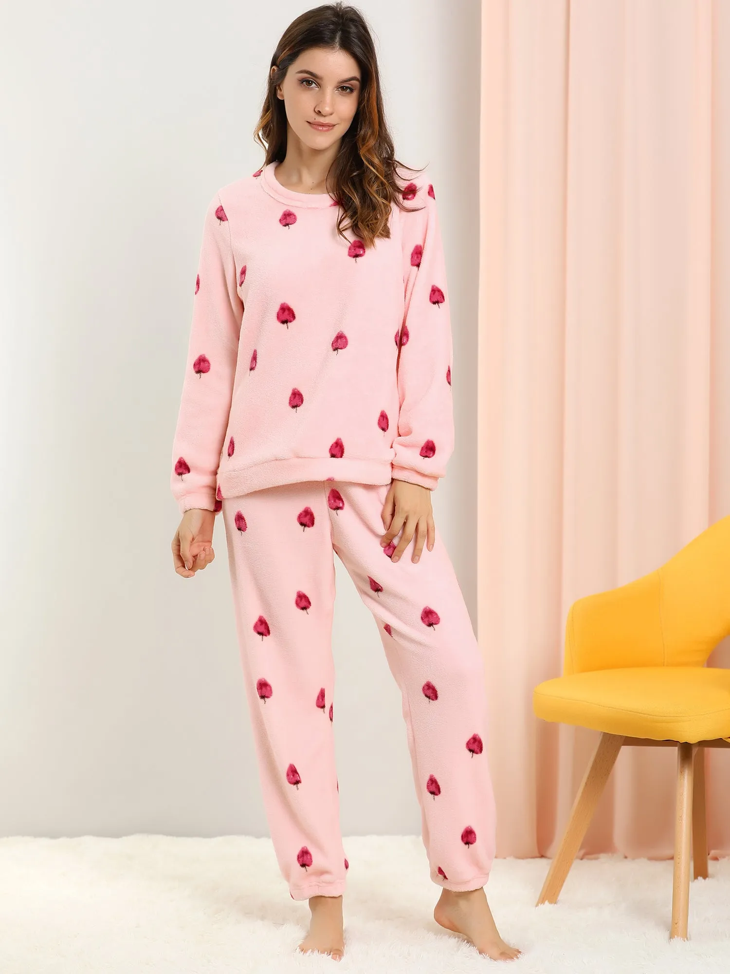 Cute Printed Long Sleeve Nightwear Flannel Pajama Sets Sleepwears