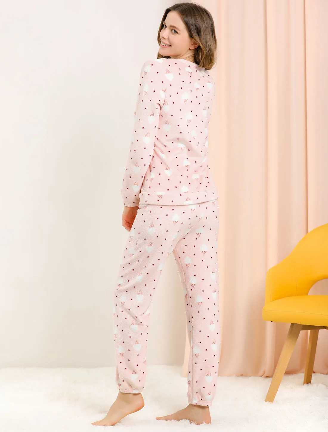Cute Printed Long Sleeve Nightwear Flannel Pajama Sets Sleepwears