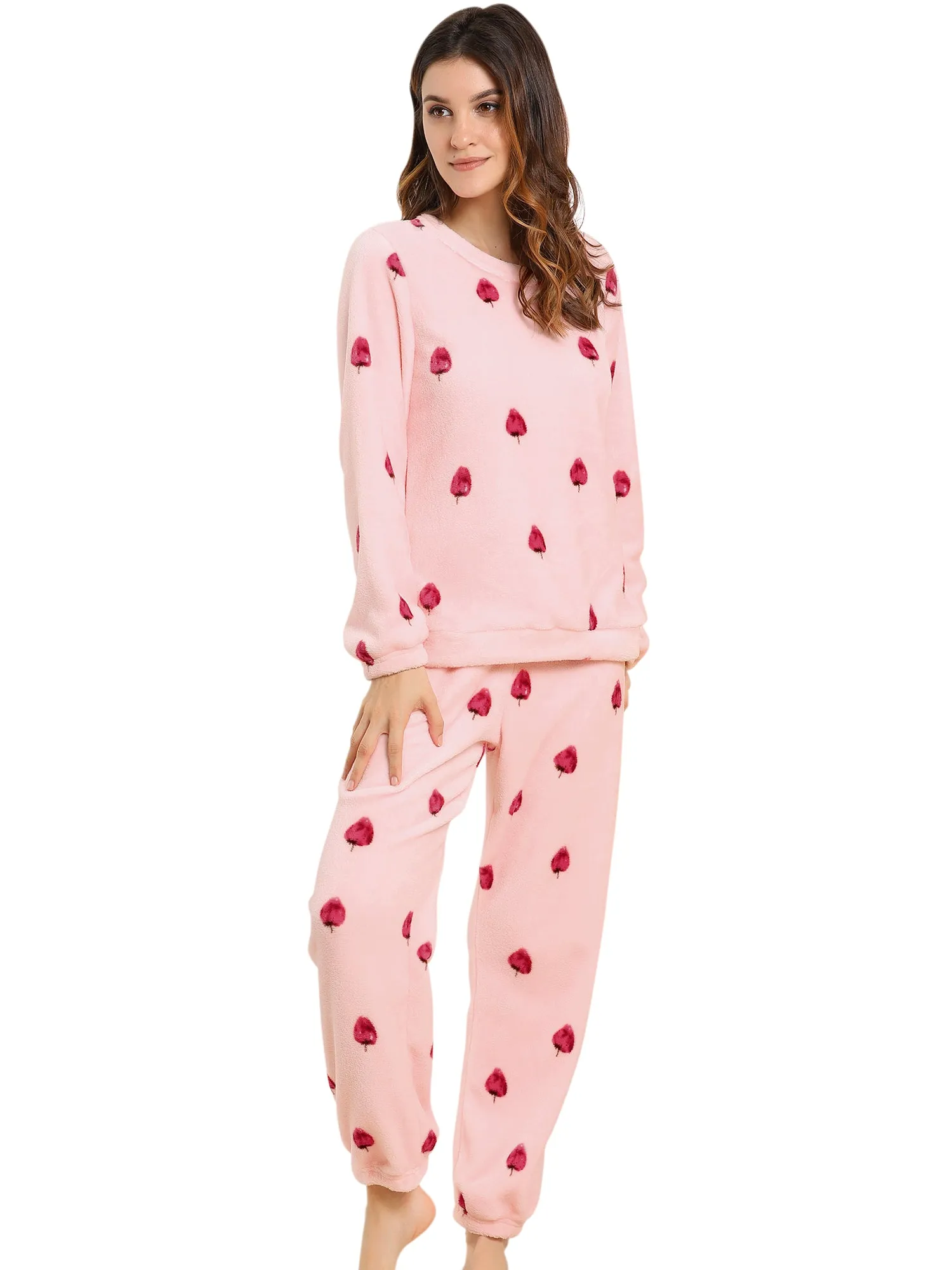 Cute Printed Long Sleeve Nightwear Flannel Pajama Sets Sleepwears