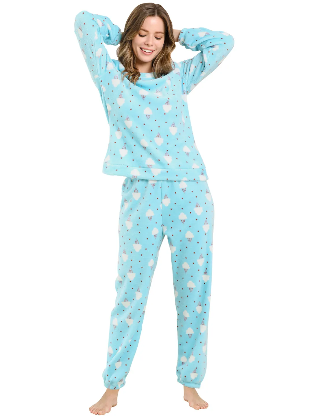 Cute Printed Long Sleeve Nightwear Flannel Pajama Sets Sleepwears