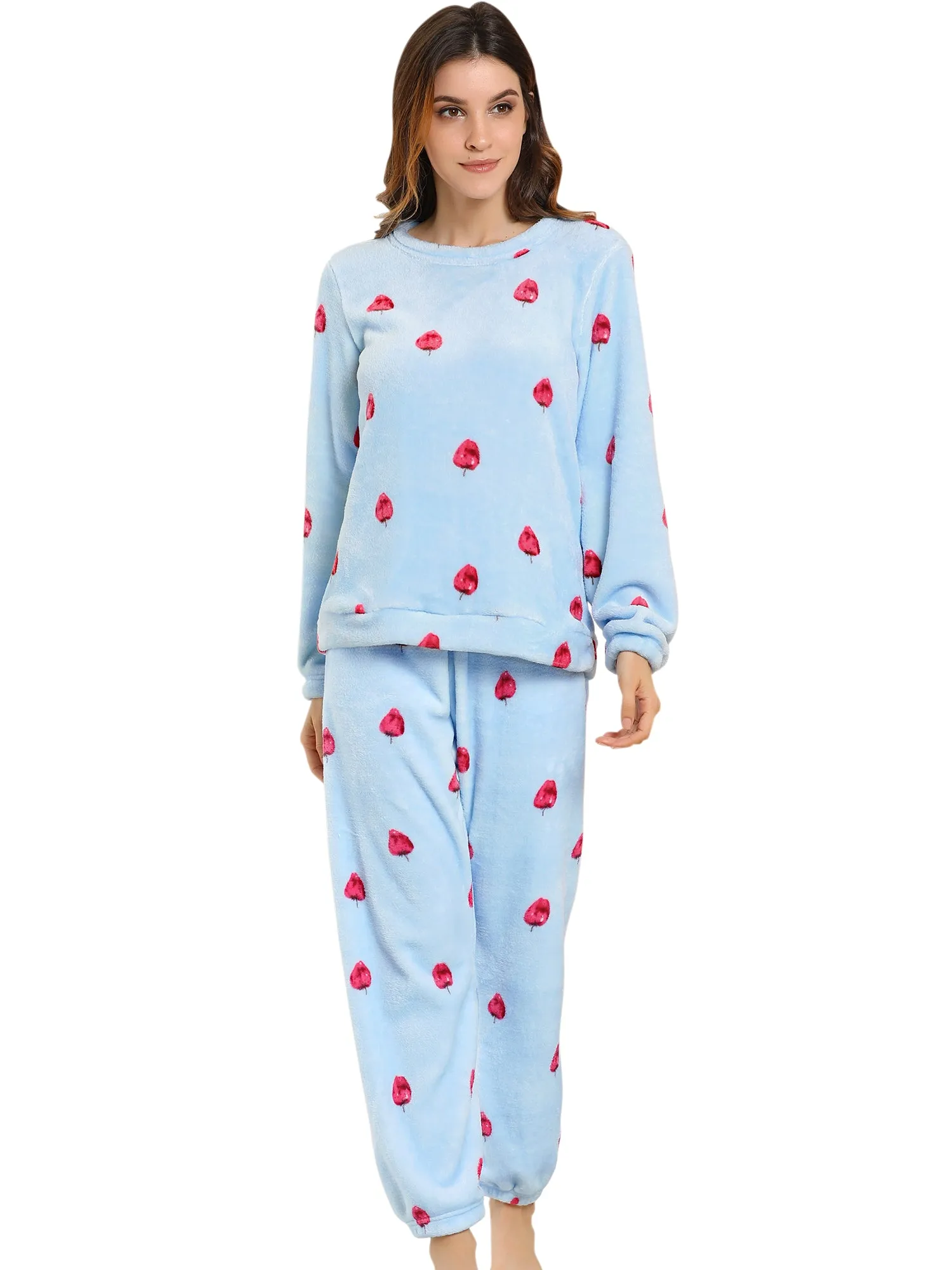 Cute Printed Long Sleeve Nightwear Flannel Pajama Sets Sleepwears
